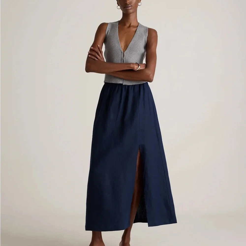 NWT Quince 100% European Linen Maxi Skirt Navy Size Small - Picture 2 of 5